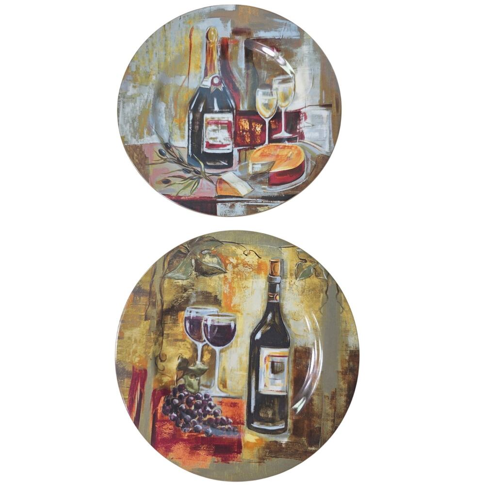 SAKURA Classico Wine Bottle Italy Earthenware 8.5" Salad Plates Set of 2